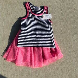 Striped Black and White Top with Pink Skirt Kids Matching Set